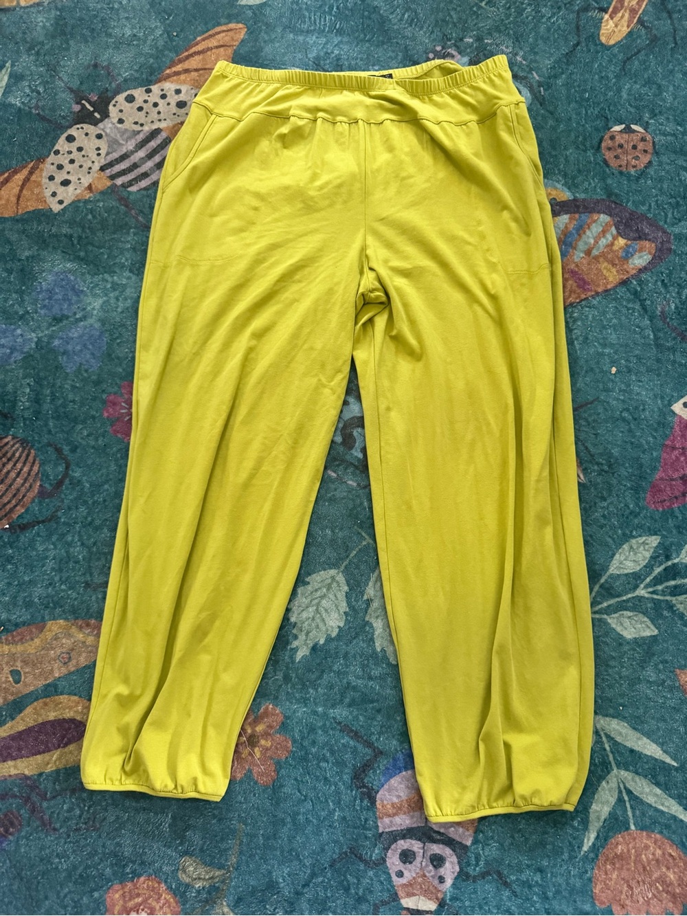 Gudrun Sjoden Guava Green Cotton Puff Pants L Elastic Waist Lagenlook VGUC - Picture 2 of 5